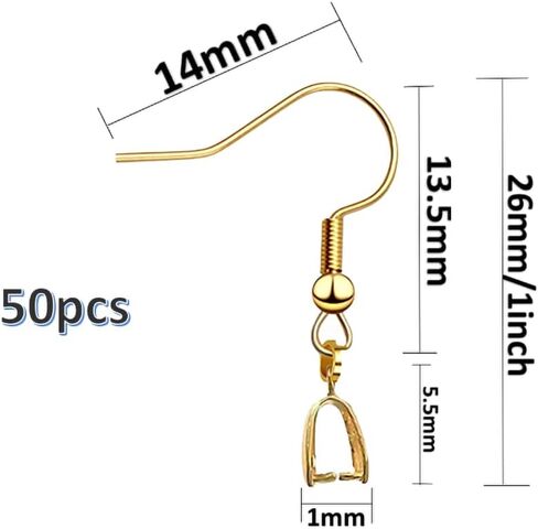 Falody 50PCS Earring Hooks with Pinch Bails Clasp for DIY Earring Making (Gold) in Saudi Arabia