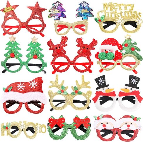 Viicoor 12 قطعة من نظارات عيد الميلاد اللامعة للحفلات مع 12 تصميمًا، وإكسسوارات زينة عيد الميلاد، نظارات تنكرية لحفلات عيد الميلاد وهدايا عيد الميلاد، هدية زينة عيد الميلاد in Kuwait
