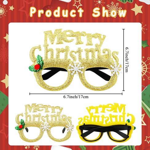 Viicoor 12 قطعة من نظارات عيد الميلاد اللامعة للحفلات مع 12 تصميمًا، وإكسسوارات زينة عيد الميلاد، نظارات تنكرية لحفلات عيد الميلاد وهدايا عيد الميلاد، هدية زينة عيد الميلاد in Kuwait