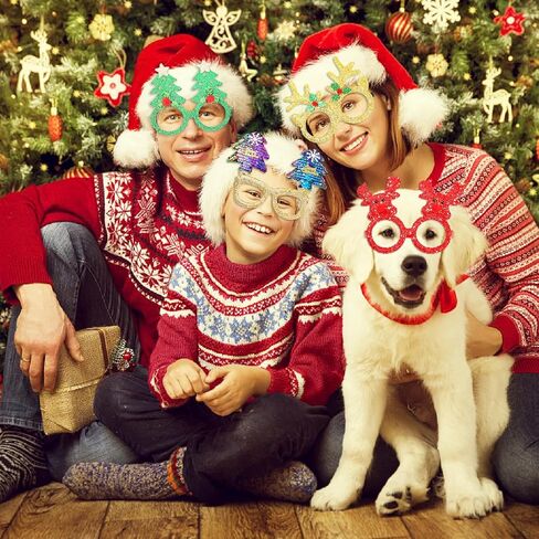 Viicoor 12 قطعة من نظارات عيد الميلاد اللامعة للحفلات مع 12 تصميمًا، وإكسسوارات زينة عيد الميلاد، نظارات تنكرية لحفلات عيد الميلاد وهدايا عيد الميلاد، هدية زينة عيد الميلاد in Kuwait