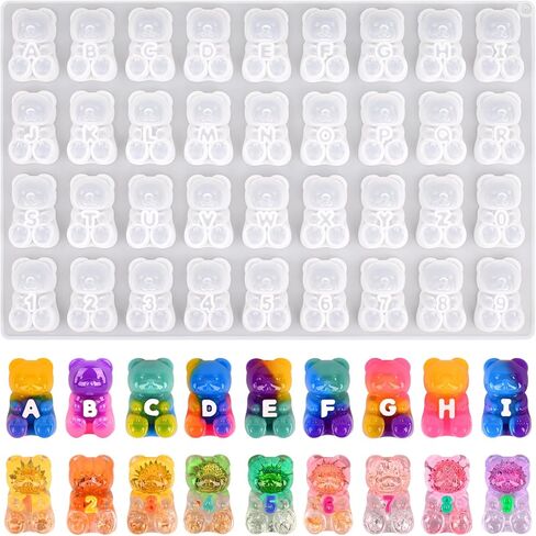 قالب راتنج الدب Actvty، قالب سيليكون لسلسلة مفاتيح الدببة الصغيرة لصب الراتنج، قالب راتنجات الإيبوكسي الدب ثلاثي الأبعاد مع أنماط الحروف والأرقام لديكور الحرف اليدوية للمجوهرات DIY in Kuwait