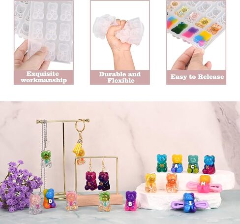 قالب راتنج الدب Actvty، قالب سيليكون لسلسلة مفاتيح الدببة الصغيرة لصب الراتنج، قالب راتنجات الإيبوكسي الدب ثلاثي الأبعاد مع أنماط الحروف والأرقام لديكور الحرف اليدوية للمجوهرات DIY in Kuwait