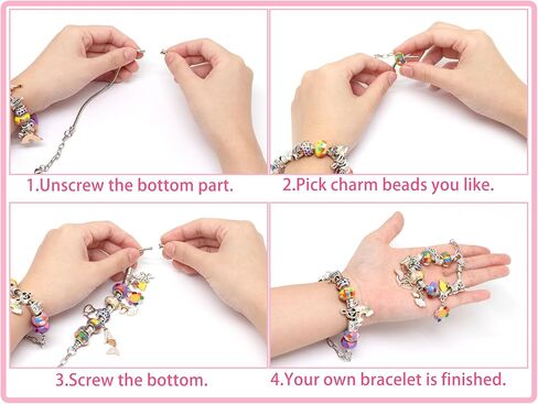 مجموعة صنع الاساور بدلايات للبنات، خرز بتصميم قوس قزح وحيد القرن مع صندوق منظم زهري للهدايا للبنات المراهقات من سن 5-12 سنة in Kuwait