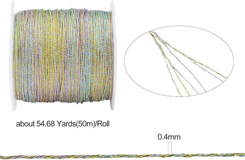 LiQunSweet 54.68 Yards(50m)/Roll Round Polyester Metallic Cord Thread String Tinsel Rope for Waist Beads Bracelet Necklace Macrame Supplies in Kuwait