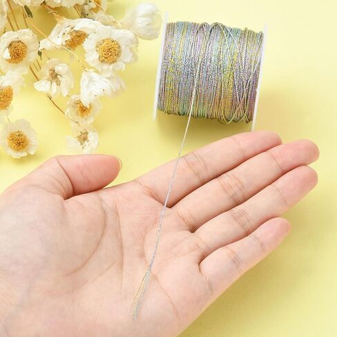 LiQunSweet 54.68 Yards(50m)/Roll Round Polyester Metallic Cord Thread String Tinsel Rope for Waist Beads Bracelet Necklace Macrame Supplies in Kuwait
