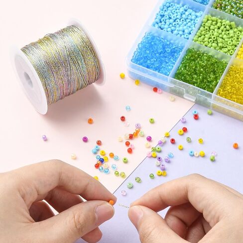 LiQunSweet 54.68 Yards(50m)/Roll Round Polyester Metallic Cord Thread String Tinsel Rope for Waist Beads Bracelet Necklace Macrame Supplies in Kuwait