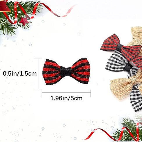 SAVITA 60 Pieces 1.96IN/5cm Small Christmas Burlap Buffalo Check Bows, Tartan Ribbon Hessian Bows Mini Plaid Ribbon Bows for Ornaments Crafting, Christmas Tree (Black&White, Black&Red, Flaxen) in Saudi Arabia