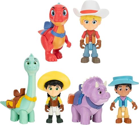 Dino Ranch 6-Figure Pack - Jon and Blitz, Min and Clover, Miguel and Tango - Three 3" Ranchers and Three 4" Dinos, Plus Fence Pieces - Toys for Kids Featuring Your Favorite Pre-Westoric Ranchers in Kuwait