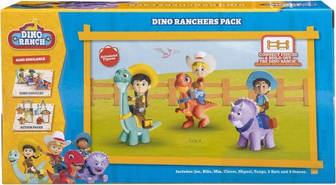 Dino Ranch 6-Figure Pack - Jon and Blitz, Min and Clover, Miguel and Tango - Three 3" Ranchers and Three 4" Dinos, Plus Fence Pieces - Toys for Kids Featuring Your Favorite Pre-Westoric Ranchers in Kuwait