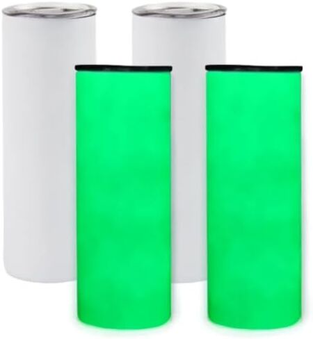 AGH 20 oz Sublimation Tumblers Glow In The Dark, 25PCS Luminous Skinny Straight Tumbler Blank, Glow From White To Blue Green Red Orange, With Stainless Straw & Splash-Proof Lid & Coaster in Kuwait