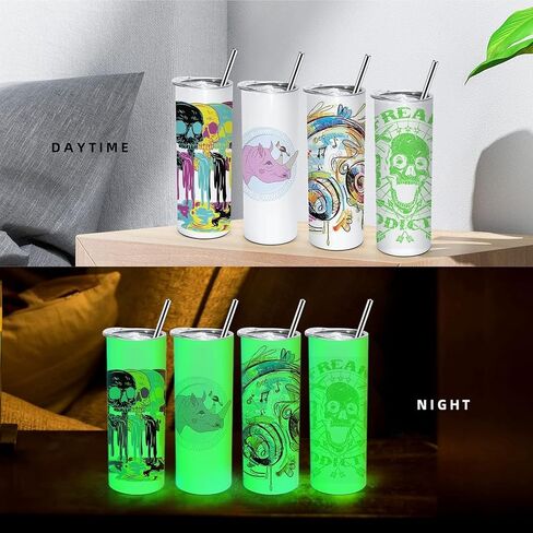 AGH 20 oz Sublimation Tumblers Glow In The Dark, 25PCS Luminous Skinny Straight Tumbler Blank, Glow From White To Blue Green Red Orange, With Stainless Straw & Splash-Proof Lid & Coaster in Kuwait
