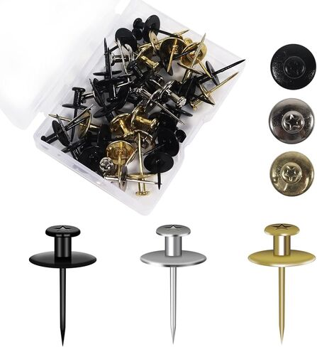 مسامير تعليق للصور، 40 قطعة، شماعات صور مزدوجة الراس خطافات بدبوس ضغط، ادوات تعليق الصور للمنزل والمكتب وديكورات الصور (اسود، ذهبي، فضي) in Kuwait