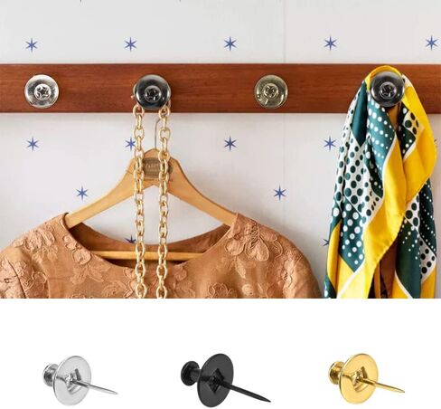 مسامير تعليق للصور، 40 قطعة، شماعات صور مزدوجة الراس خطافات بدبوس ضغط، ادوات تعليق الصور للمنزل والمكتب وديكورات الصور (اسود، ذهبي، فضي) in Kuwait