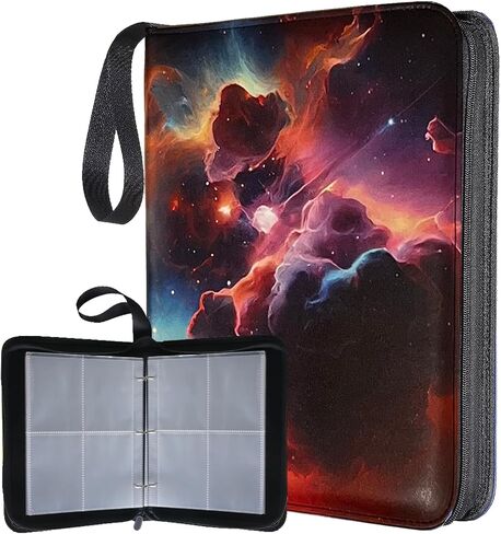 400 Pocket Card Binder, Trading Card Binder with Fantasy Space Design, 50 Double Sided Card Binder Sleeves with 4 Pocket Sides, Card Collection Binder with Holder and Zip, in Saudi Arabia