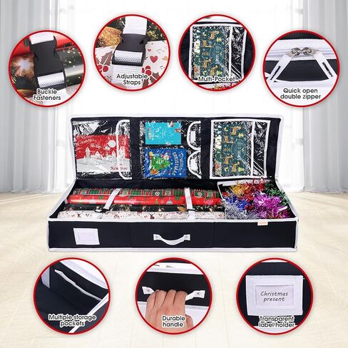 منظم تغليف هدايا Ceadyxiao، حقيبة تخزين لتغليف عيد الميلاد مقاس 42 بوصة مع خمسة جيوب مفيدة لإكسسوارات عيد الميلاد، تناسب ما يصل إلى 36 لفة، حاويات تخزين تغليف الهدايا (42 × 14 × 5.5 بوصة - أحمر) in Kuwait