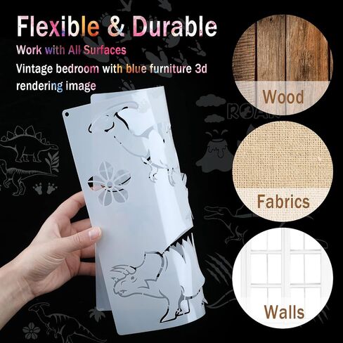 9 قطع كبيرة من استنسل الديناصورات للأطفال DIY رسم استنسلات الديناصورات الحيوانية قوالب طلاء قابلة لإعادة الاستخدام مع حلقة معدنية مفتوحة للأطفال للرسم على لوازم ديكور الحائط الخشبية للمنزل، 9.84 × 9.84 بوصة in Kuwait