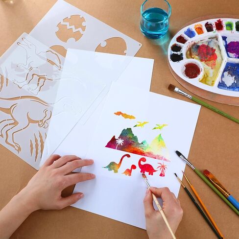 9 قطع كبيرة من استنسل الديناصورات للأطفال DIY رسم استنسلات الديناصورات الحيوانية قوالب طلاء قابلة لإعادة الاستخدام مع حلقة معدنية مفتوحة للأطفال للرسم على لوازم ديكور الحائط الخشبية للمنزل، 9.84 × 9.84 بوصة in Kuwait