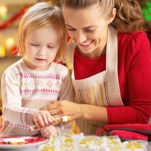 والين 300 قطعة من اكياس سيلوفان الكريسماس ذاتية اللصق من رقائق معدنية ذهبية لشجرة الكريسماس سانتا ورجل الثلج والرنة والحلوى، اكياس بلاستيكية لمستلزمات حفلات الكريسماس وتغليف الهدايا الحرفية in Kuwait