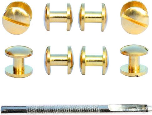 DGOL 30 Sets Brass Chicago Screws Posts Arc Head Backscrews Binding Rivets with Install Hole Punch (0.158 inch) in Kuwait