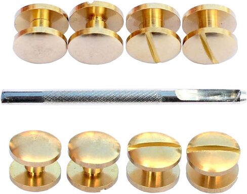 DGOL 30 Sets Brass Chicago Screws Posts Arc Head Backscrews Binding Rivets with Install Hole Punch (0.158 inch) in Kuwait
