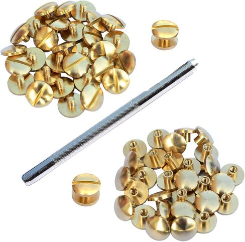 DGOL 30 Sets Brass Chicago Screws Posts Arc Head Backscrews Binding Rivets with Install Hole Punch (0.158 inch) in Kuwait