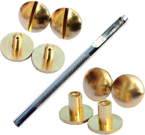 DGOL 30 Sets Brass Chicago Screws Posts Arc Head Backscrews Binding Rivets with Install Hole Punch (0.158 inch) in Kuwait