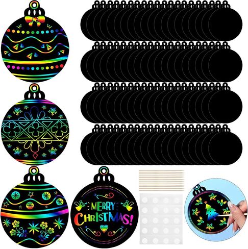 Yeaqee 80 قطعة عيد الميلاد زخرفة بطاقات الصفر قوس قزح عيد الميلاد ورقة خدش للأطفال DIY عيد الميلاد الحلي مع عصا خشبية وشريط لفصل الشتاء عيد الميلاد المنزل الفصول الدراسية الأنشطة DIY in Saudi Arabia