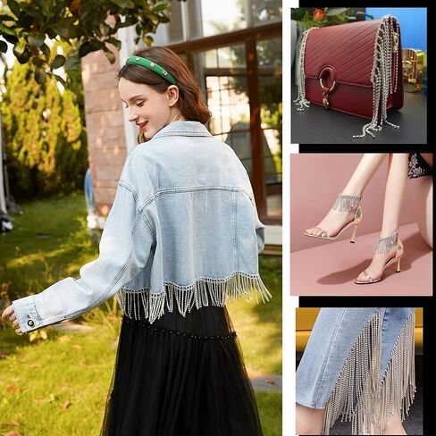 VOELIGT 1 ياردة حجر الراين هامش مطرز هامش تقليم حجر الراين هامش حزام الشريط شرابة سلسلة لإكسسوارات الملابس والديكور الطرف الفضة in Kuwait