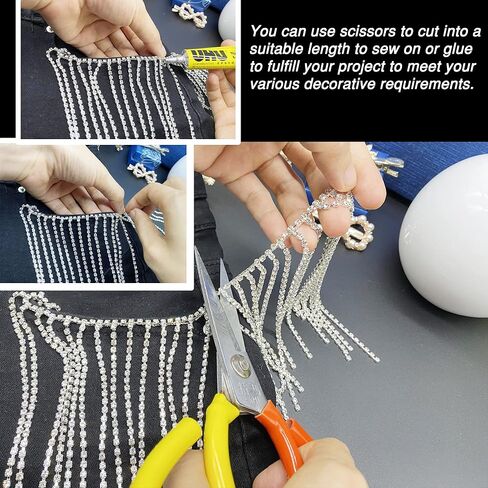 VOELIGT 1 ياردة حجر الراين هامش مطرز هامش تقليم حجر الراين هامش حزام الشريط شرابة سلسلة لإكسسوارات الملابس والديكور الطرف الفضة in Kuwait