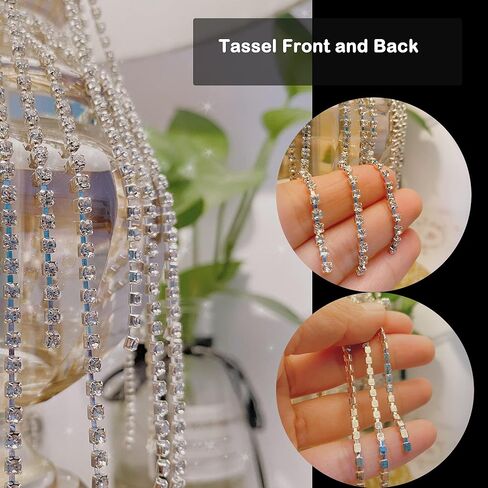 VOELIGT 1 ياردة حجر الراين هامش مطرز هامش تقليم حجر الراين هامش حزام الشريط شرابة سلسلة لإكسسوارات الملابس والديكور الطرف الفضة in Kuwait