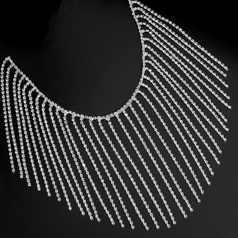 VOELIGT 1 ياردة حجر الراين هامش مطرز هامش تقليم حجر الراين هامش حزام الشريط شرابة سلسلة لإكسسوارات الملابس والديكور الطرف الفضة in Kuwait