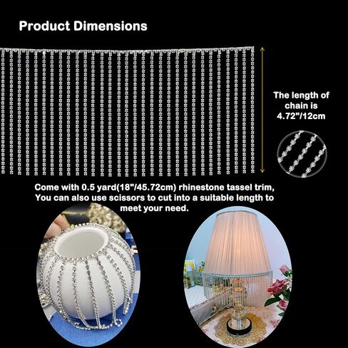 VOELIGT 1 ياردة حجر الراين هامش مطرز هامش تقليم حجر الراين هامش حزام الشريط شرابة سلسلة لإكسسوارات الملابس والديكور الطرف الفضة in Kuwait