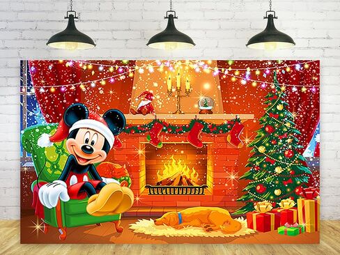 Merry Christmas Backdrop for Mickey Mouse Christmas Party Decorations Christmas Fireplace Background for Party Cake Table Decorations Xmas Theme Banner 5x3ft in Saudi Arabia