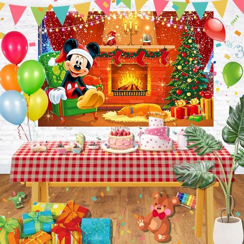 Merry Christmas Backdrop for Mickey Mouse Christmas Party Decorations Christmas Fireplace Background for Party Cake Table Decorations Xmas Theme Banner 5x3ft in Saudi Arabia