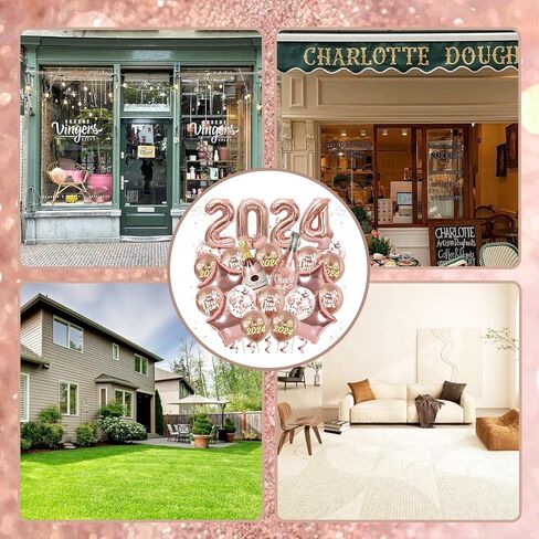 بالونات رأس السنة الجديدة 2024، مجموعة بالونات بلون ذهبي وردي 2024، لوازم حفلات رأس السنة الجديدة مع بالونات ذهبية وردية لتزيين حفلات رأس السنة الجديدة in Kuwait