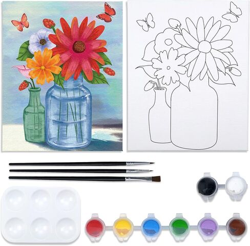 مجموعة أدوات الطلاء والرسم القماشي المرسومة مسبقًا للرسم للبالغين، مجموعة أدوات طلاء قماشية ممتدة على شكل فراشة وزهور (8 × 10) in Kuwait