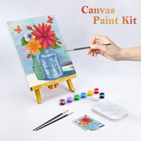 مجموعة أدوات الطلاء والرسم القماشي المرسومة مسبقًا للرسم للبالغين، مجموعة أدوات طلاء قماشية ممتدة على شكل فراشة وزهور (8 × 10) in Kuwait