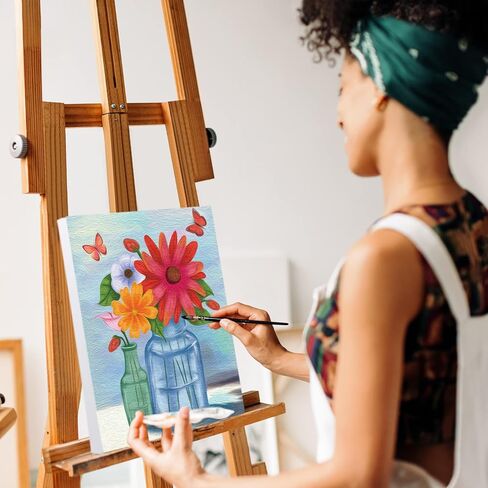 مجموعة أدوات الطلاء والرسم القماشي المرسومة مسبقًا للرسم للبالغين، مجموعة أدوات طلاء قماشية ممتدة على شكل فراشة وزهور (8 × 10) in Kuwait