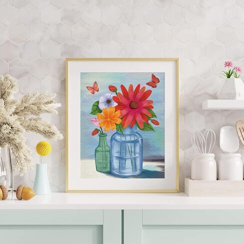 مجموعة أدوات الطلاء والرسم القماشي المرسومة مسبقًا للرسم للبالغين، مجموعة أدوات طلاء قماشية ممتدة على شكل فراشة وزهور (8 × 10) in Kuwait