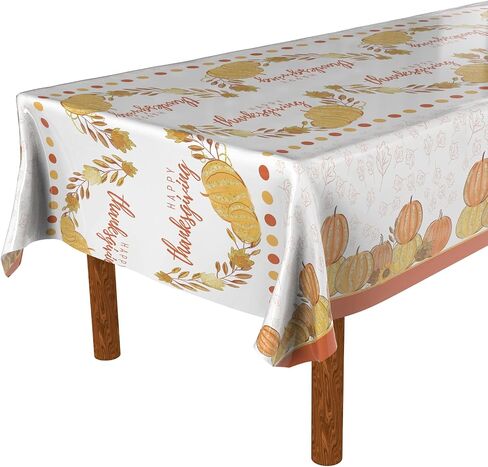 ATFUNSHOP Thanksgiving Tablecloth 2 Pack 54" X 108" Fall Party Supplies Pumpkins Turkey Disposable Table Cover Water Proof Plastic Table Cloth for Thanksgiving Decoration Dinner Party in Kuwait