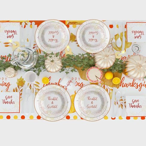 ATFUNSHOP Thanksgiving Tablecloth 2 Pack 54" X 108" Fall Party Supplies Pumpkins Turkey Disposable Table Cover Water Proof Plastic Table Cloth for Thanksgiving Decoration Dinner Party in Kuwait