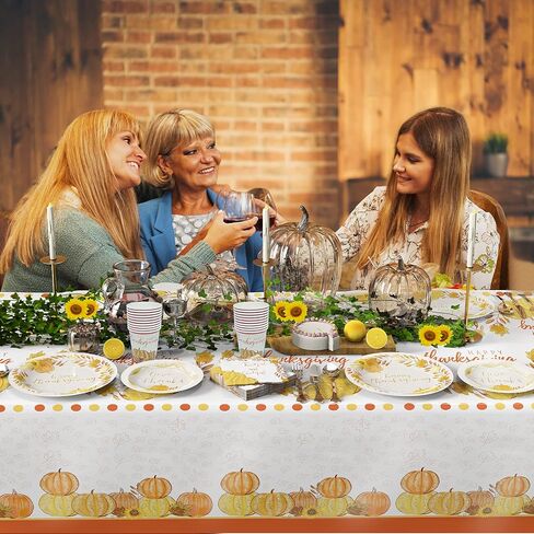 ATFUNSHOP Thanksgiving Tablecloth 2 Pack 54" X 108" Fall Party Supplies Pumpkins Turkey Disposable Table Cover Water Proof Plastic Table Cloth for Thanksgiving Decoration Dinner Party in Kuwait