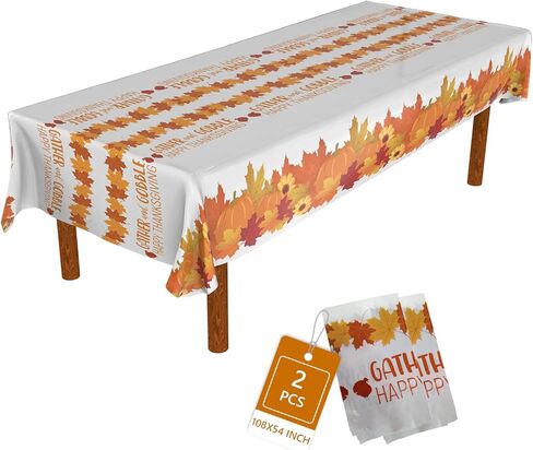 ATFUNSHOP Thanksgiving Tablecloth 2 Pack 54" X 108" Fall Party Supplies Pumpkins Turkey Disposable Table Cover Water Proof Plastic Table Cloth for Thanksgiving Decoration Dinner Party in Kuwait