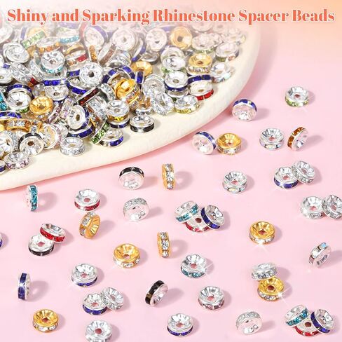 خرز فاصل رونديل لصنع المجوهرات، 720 قطعة فواصل خرز حجر الراين للأساور، خرز فاصل لصنع الأقلام (12 لونًا) in Kuwait