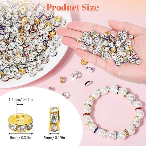خرز فاصل رونديل لصنع المجوهرات، 720 قطعة فواصل خرز حجر الراين للأساور، خرز فاصل لصنع الأقلام (12 لونًا) in Kuwait