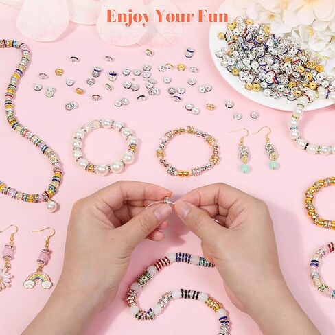 خرز فاصل رونديل لصنع المجوهرات، 720 قطعة فواصل خرز حجر الراين للأساور، خرز فاصل لصنع الأقلام (12 لونًا) in Kuwait