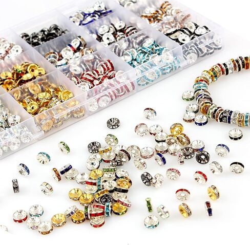 900 قطعة 8 ملم 15 لونًا من الخرز المستدير الفاصل، خرز كريستال، خرز حجر الراين، خرز لصنع المجوهرات والقلائد والاساور in Kuwait