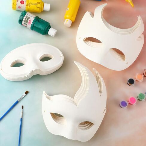 Poen 200 Pcs DIY White Masks Bulk, Paper Half Face Masquerade Masks with String Pulp Blank Paintable Masks Mardi Gras Mask for Halloween Cosplay Masquerade Party, 16 Styles in Saudi Arabia
