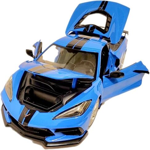 سيارة شيفروليه كورفيت ستينغراي C8 كوبيه 2020 مع جناح مرتفع ازرق مع خطوط سوداء 1/18 نموذج سيارة مصبوبة من مايستو 31455 in Kuwait