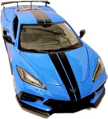 سيارة شيفروليه كورفيت ستينغراي C8 كوبيه 2020 مع جناح مرتفع ازرق مع خطوط سوداء 1/18 نموذج سيارة مصبوبة من مايستو 31455 in Kuwait